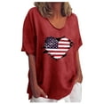 thumbnail image 2 of BRGZLK Women's V Neck T-Shirts Summer American Flag Printed Tees Casual Short Sleeves V Neck Loose Blouse Tops Red XXL, 2 of 5