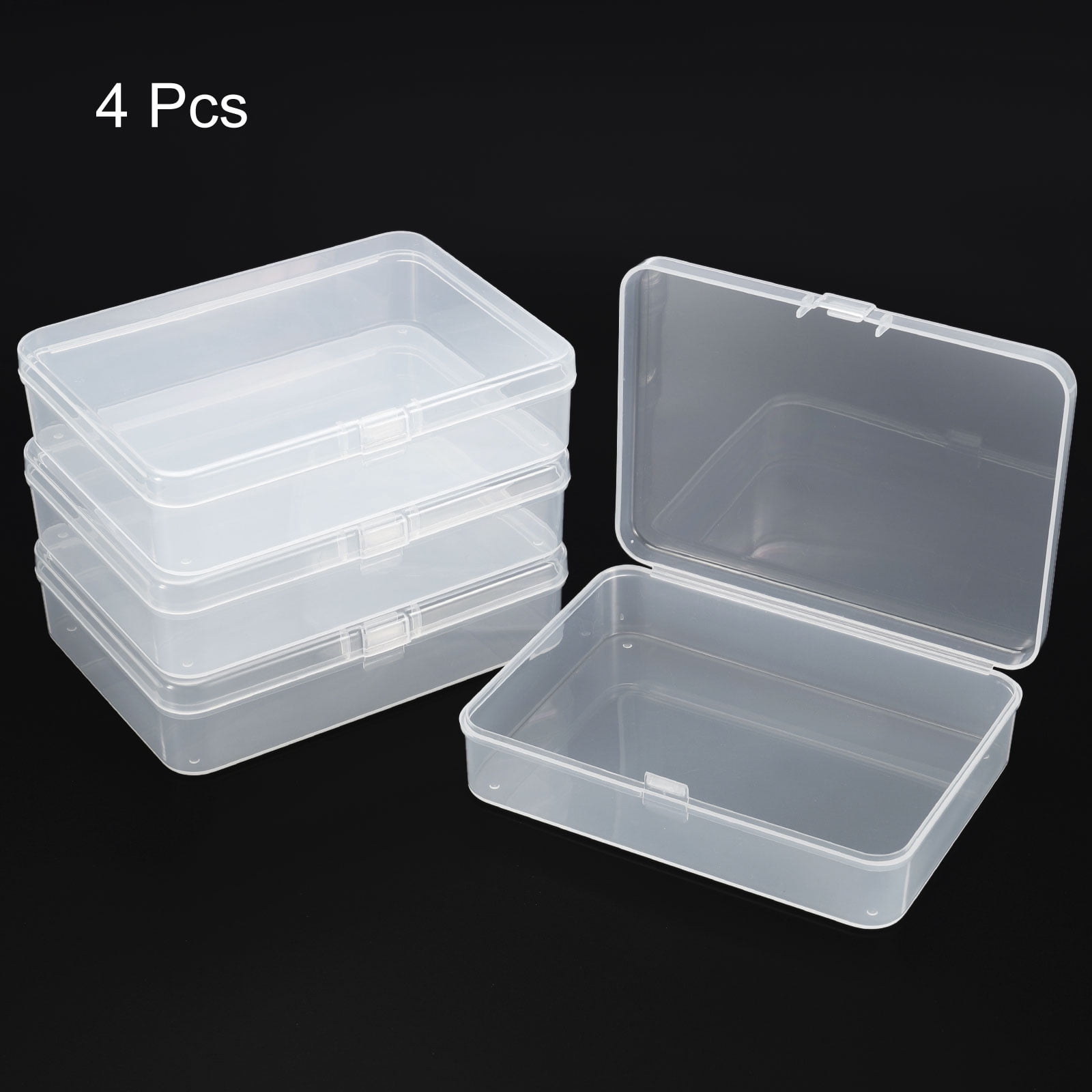 Unique Bargains 4Pcs Hinged Lid Plastic Rectangular Box 4.53" x 3.35" x 1.10"