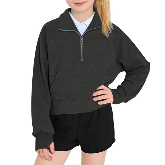 BLVB Girls Half Zip Sweatshirt Fleece Pullover Sweatshirts Fall Winter Clothes for Teen Girls Thumb Hole for 5-14 Years