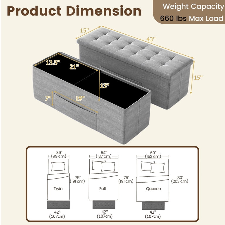 Costway Fabric Folding Storage Ottoman Bench in Light Grey photo 3