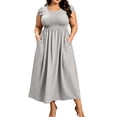 thumbnail image 2 of ClodeEU Women's Plus Size Square Neck Cap Sleeve Smocked Waist Midi Dress, Casual Summer Flowy Dress with Pockets Gray,Women's Plus XXXXL, 2 of 8