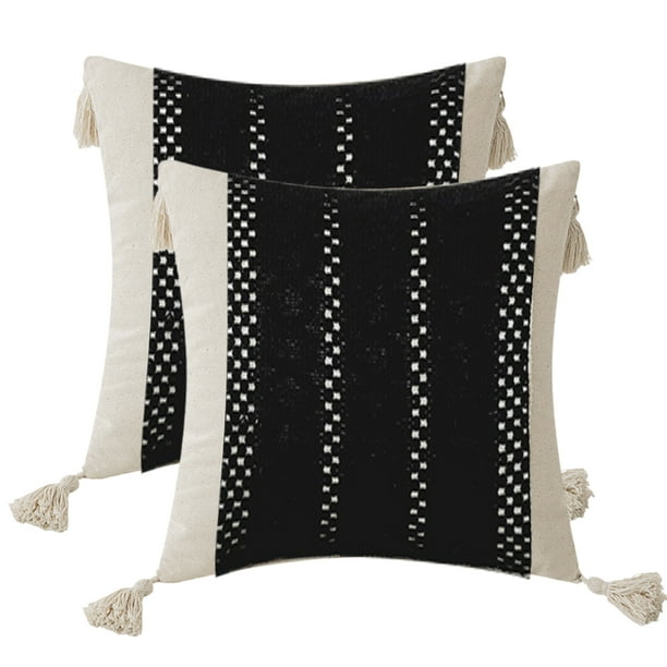 Fundas de almohada bohemia hechas a mano: fundas de cojín tejidas con acento para interior y exterior para sofá, cama, silla, sofá, juego de 2, 18 x 18 pulgadas