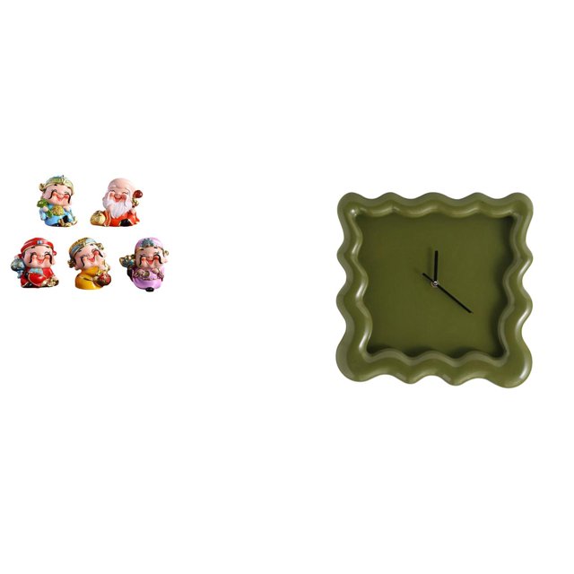 Figura de escritorio,Figura de dibujos animados del dios de la fortuna,regalo de Feng Shui,Reloj de pared,Reloj de pared decorativo para baño y dormitorio.,Reloj de pared cuadrado silencioso y