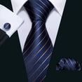 thumbnail image 2 of Barry.Wang - Juego de corbatas cl&aacute;sicas para hombre, dise&ntilde;o de rayas, con pa&ntilde;uelo y gemelos formales, Azul Marr&oacute;n, Talla &uacute;nica, 2 of 8