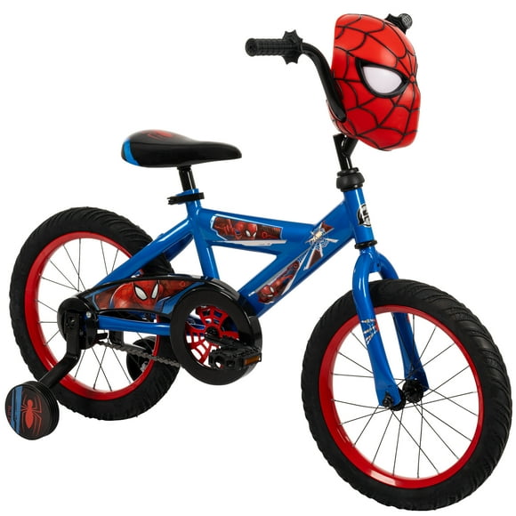 Huffy 16-inch Spider-Man Bike for Boys with Training Wheels, Blue/Red, 4-6 years