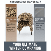 Winter Faux Fur Trapper Hat – Aviator Trooper Ski Hat with Animal Design, Warm Ear Flap Hat for Men Women Kids – Brown Cold Weather Hat