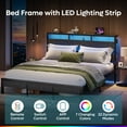 thumbnail image 4 of Bestier King Size Platform Bed Frame with Storage Headboard, LED Lights & USB Charging Station, Metal Bed Frame Black, 4 of 12
