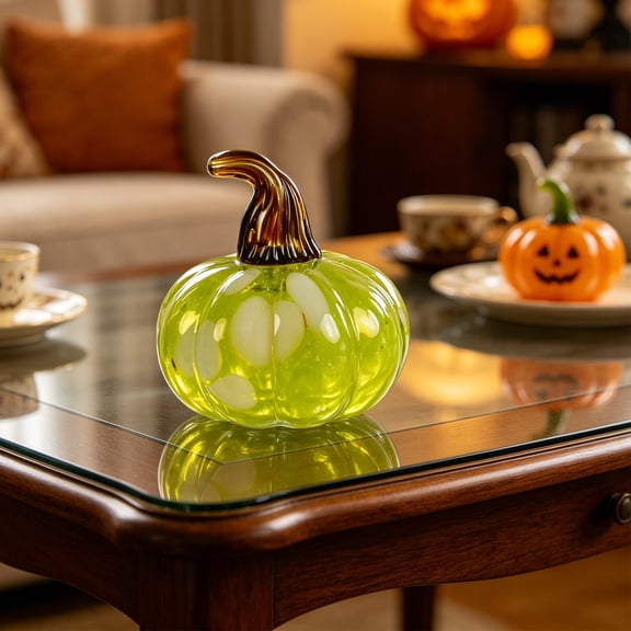 MARCHROSE Handmade Multicolor Glass Pumpkin Statue, 9cm Fall Season Table Display Decor for Home Party Gift