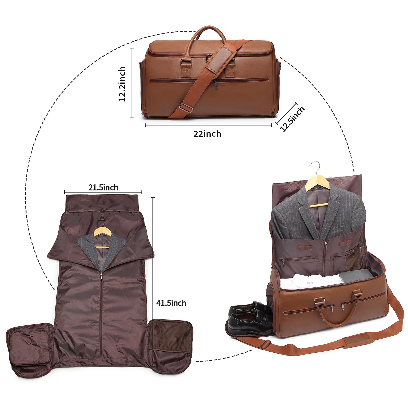 Carry On Garment Bag for Travel, Convertible Travel Garment Bag for Men Women, 2 in 1 Hanging Suitcase Suit Business Travel Bag