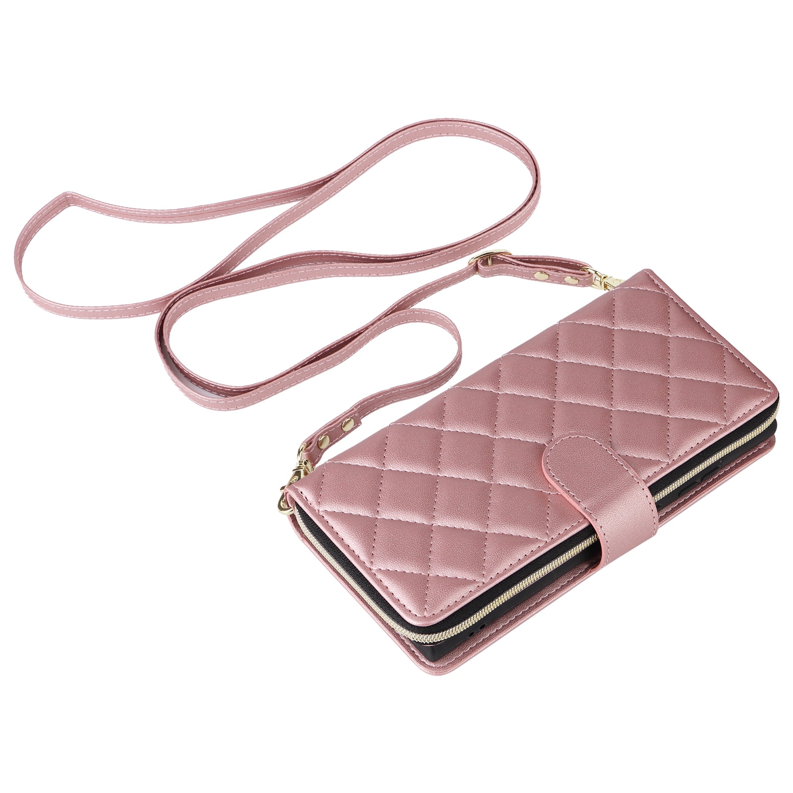 for Samsung Galaxy S24 Ultra Wallet Case, Multi-Functional Zipper Purse Case, with Flip Stand Card Holder PU Leather Phone Cover with Lanyard & Wrist Strap for Samsung Galaxy S24 Ultra, Rosegold