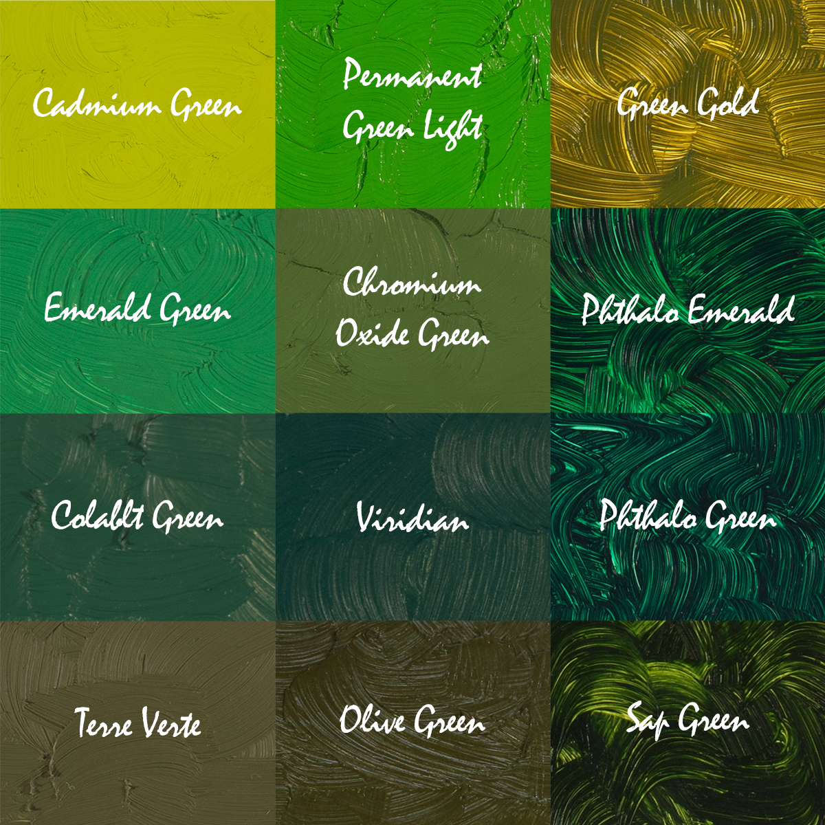 Gamblin Artist Oil Paint Set For Professionals - GREEN SET - 37ml Tubes