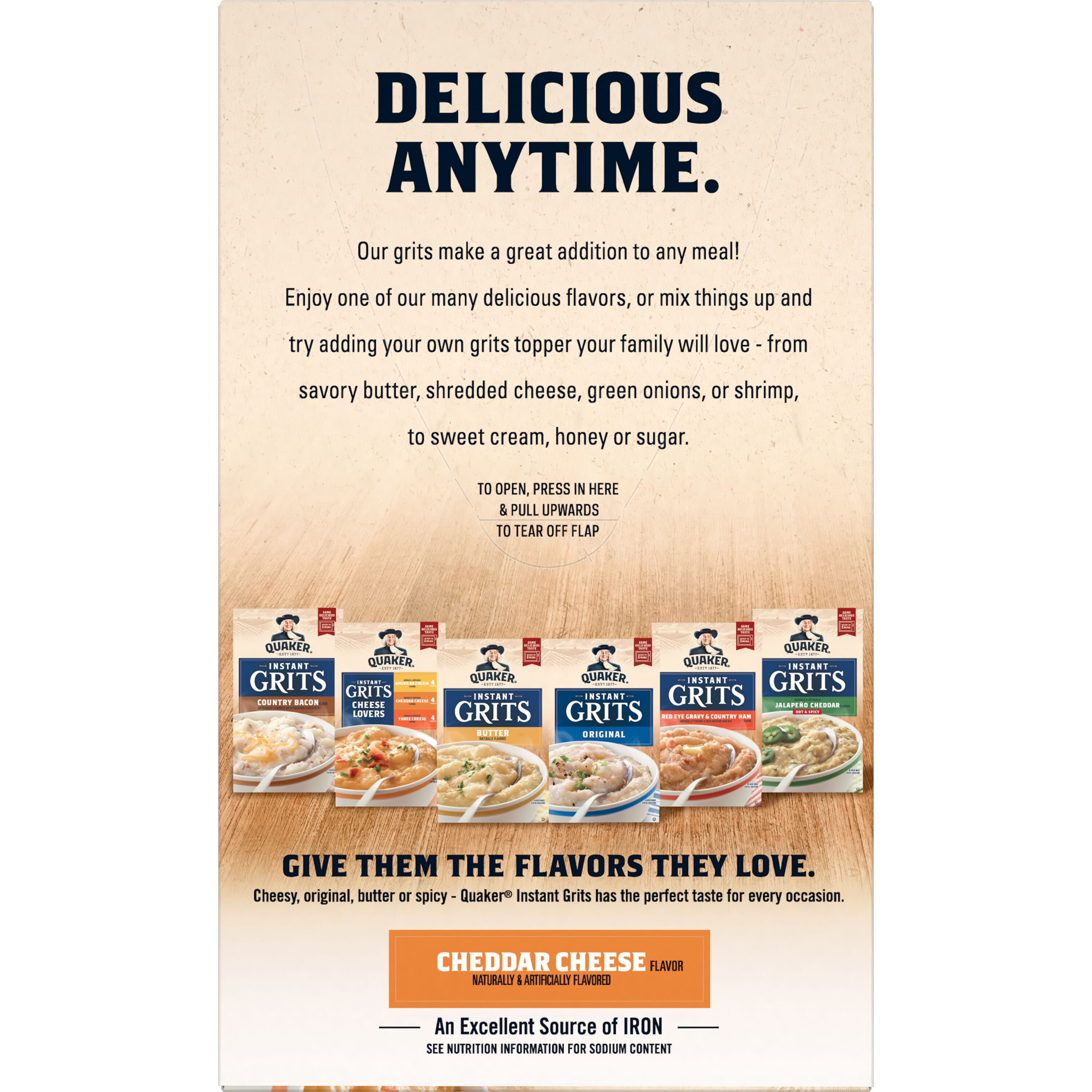 (12 pack) Quaker Cheddar Cheese Flavored Instant Grits, 9.8 oz Paperboard Box