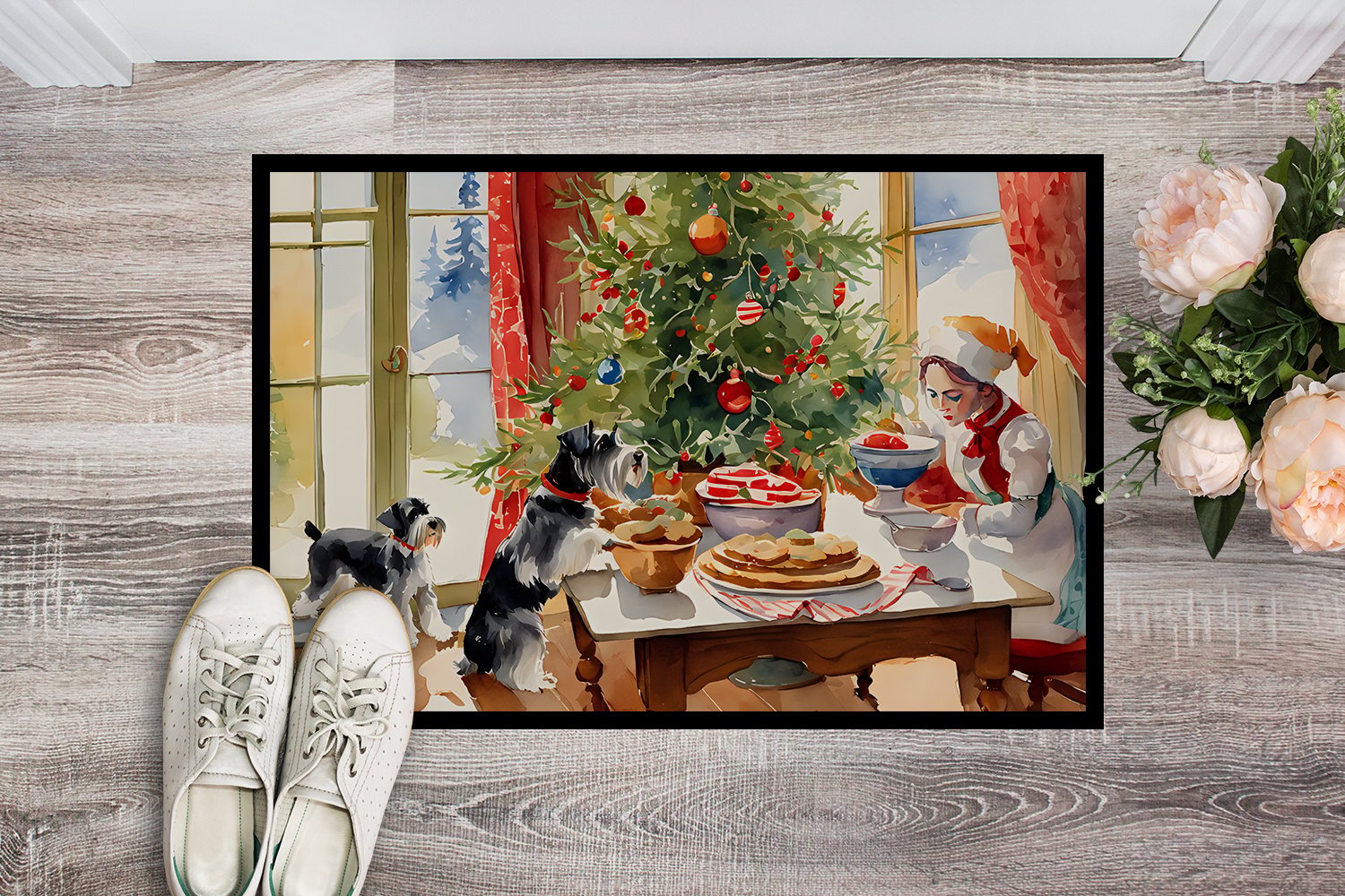Carolines Treasures DAC3880JMAT 24 x 36 in.  Schnauzer Christmas Cookies Doormat