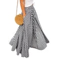 thumbnail image 5 of Gingham Plaid Maxi Skirt for Women – A Line High Waist Long Summer Skirts Casual Trendy Black L, 5 of 7