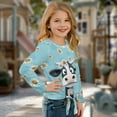 thumbnail image 3 of Xixirimido Cow Daisy Flower Blue Pattern Girls Casual Tunic Tops Tie-hem Long Sleeve Loose Soft Blouse T-Shirt Cute Graphic Girls Shirts, Size 5-6, 3 of 7