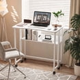 thumbnail image 3 of Ktaxon Wood Folding Computer Desk Office Laptop PC Work Table Home Drawer & Keyboard Tray, White, 3 of 6