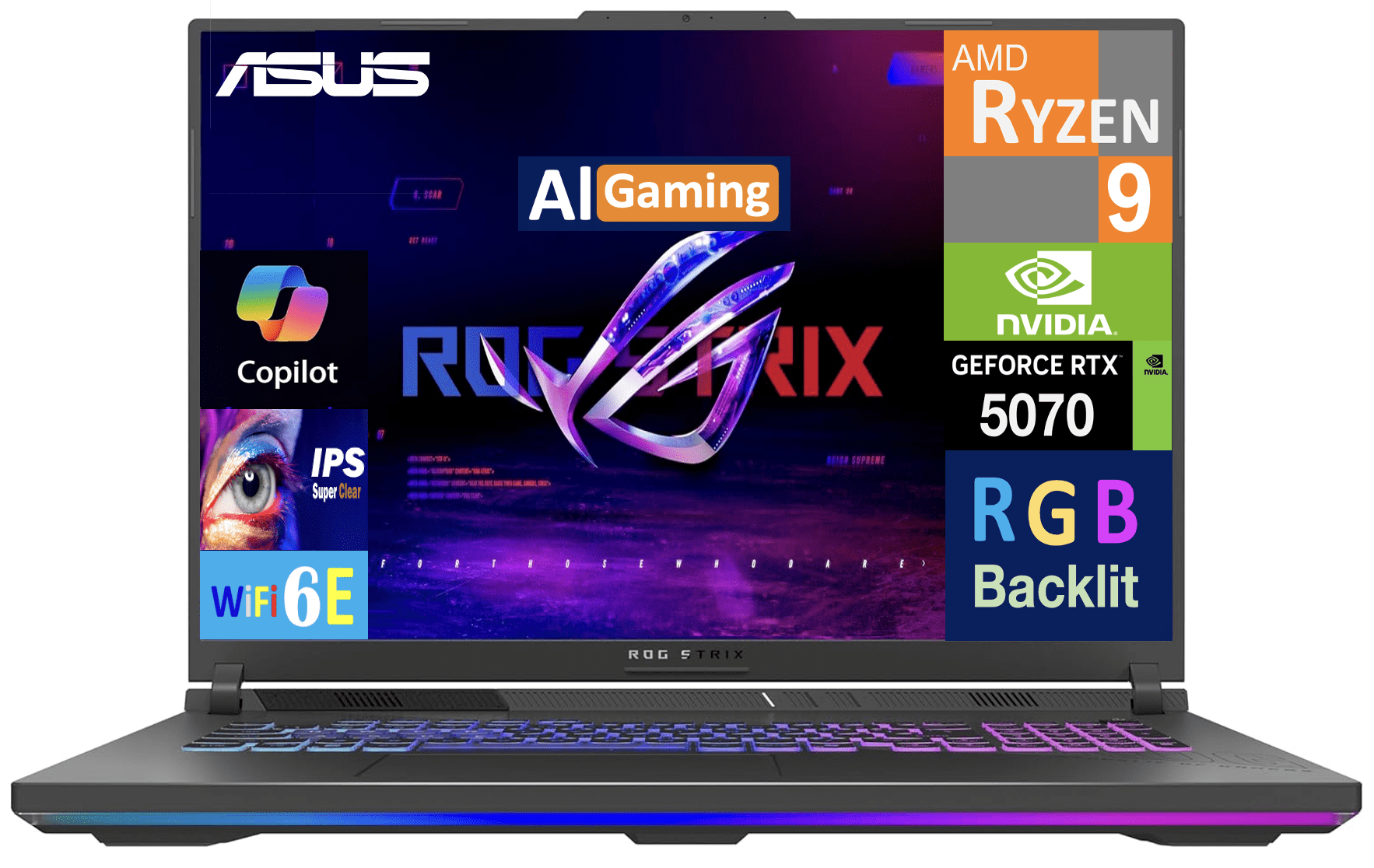 ASUS ROG Strix G18 Laptop 18in 240Hz WQXGA Display (AMD Ryzen 9 8940HX, NVIDIA GeForce RTX 5070 8GB, 64GB DDR5, 2TB PCIe SSD, RGB KB, WiFi 6E, Webcam, Bluetooth 5.4, Win 11 Home) w/Duex Max DS Monitor