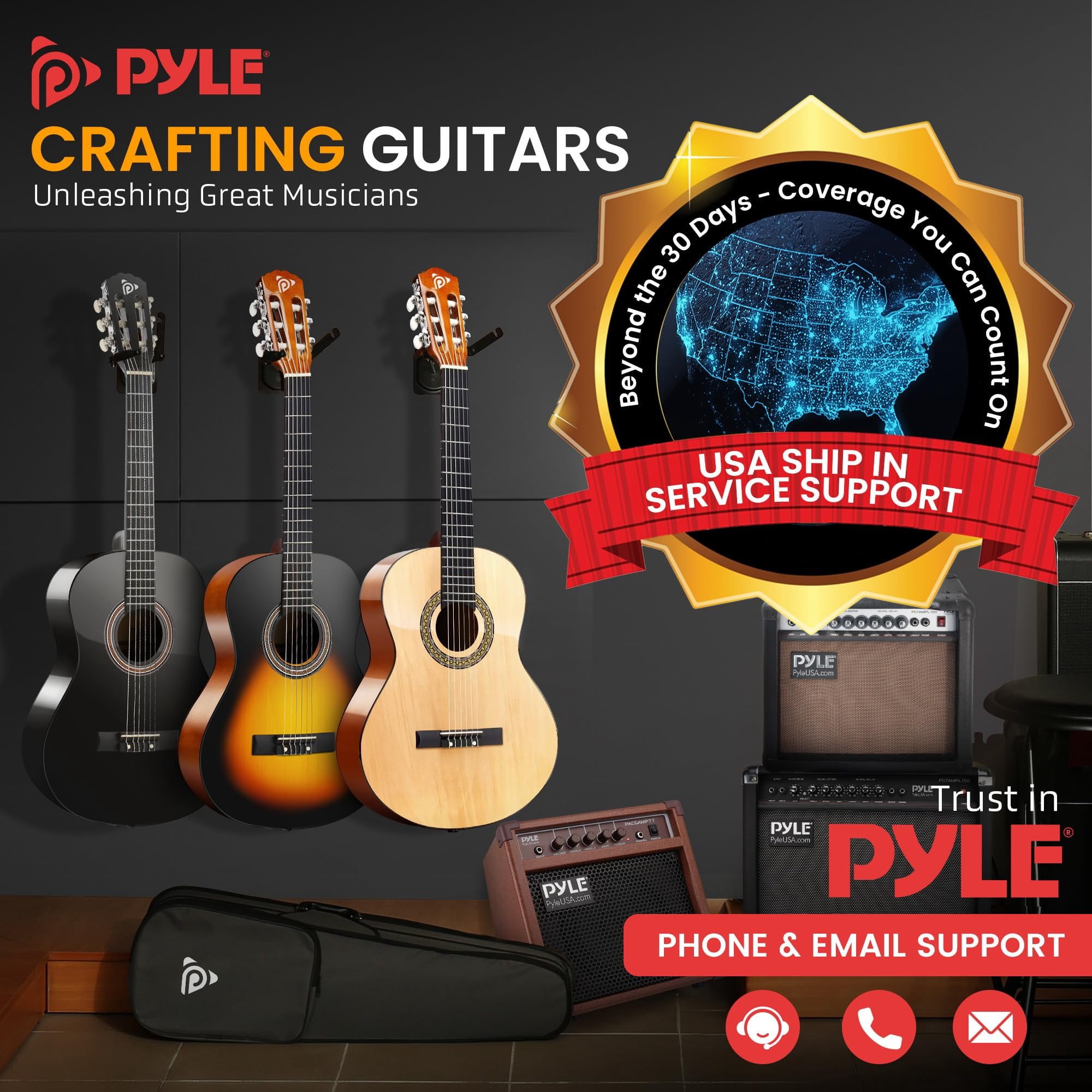 Pyle Beginner Acoustic Guitar Kit, 1/4 Junior Size All Wood Instrument for Kids, Adults, 30" Natural Ash PGACLS30.X9