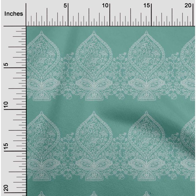 oneOone Cotton Flex Fabric Leaves & Floral Block Printed Fabric 1 Yard 40 Inch Wide