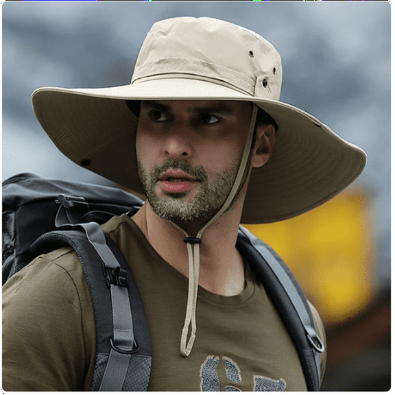 ZOUYUE Sun Hat for Men Sun Protection Wide Brim Bucket Hat Waterproof Breathable Packable Boonie Hat for Fishing Khaki