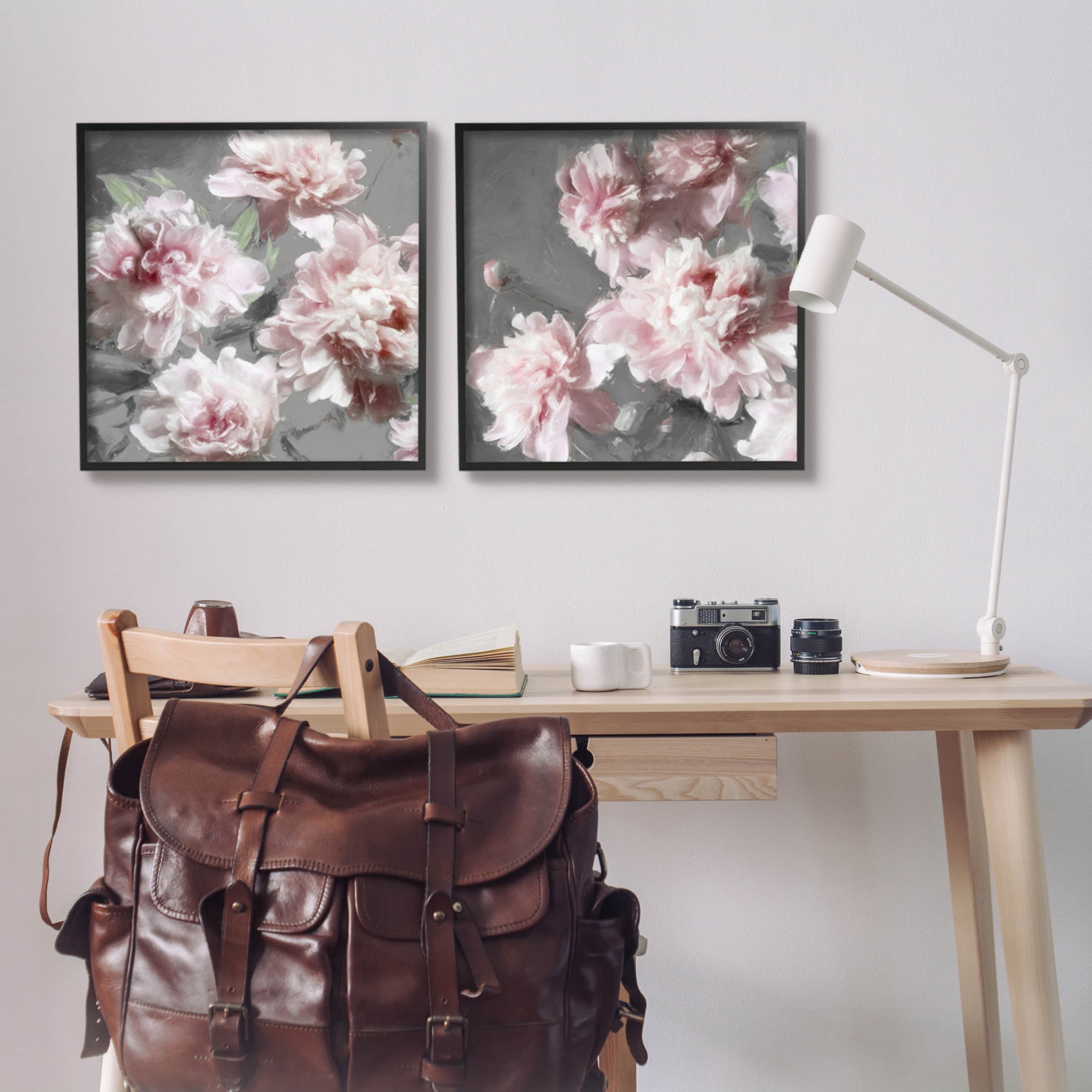 Blooming Peony Petals Pink Nature Botanical & Floral Graphic Art Black Framed Art Print Wall Art, Set of 2