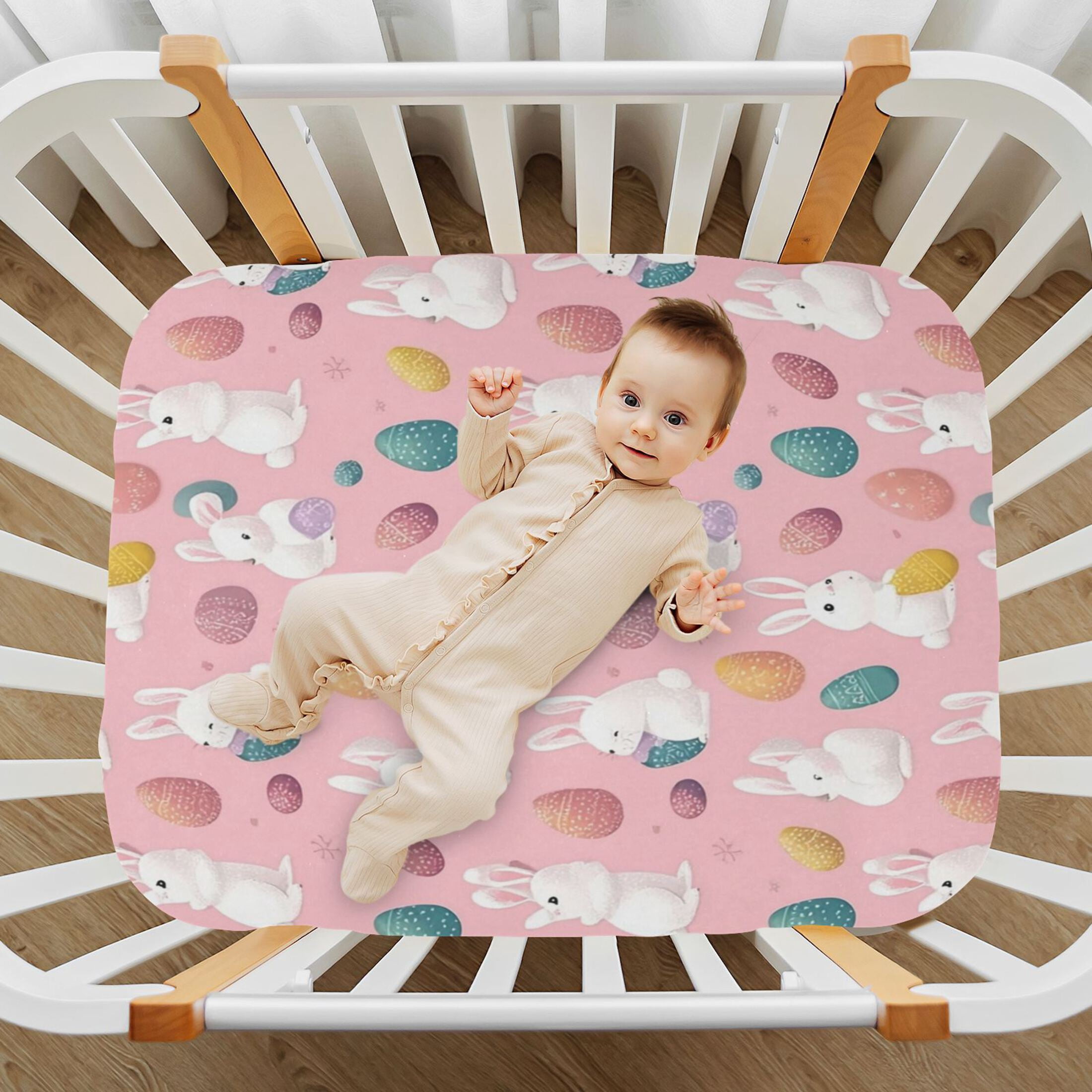 Baby Essentials 52”x 28”- Standard Cotton-like Modal Elastic- A White Rabbit Design Crib Sheets for Newborns and Toddlers