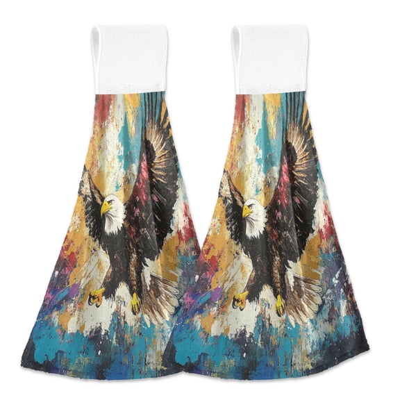 BZSMCE Hanging Hand Towels Fashion Eagles in Motio Pattern 2-Pack - Velcro Style Bathroom Kitchen Towels