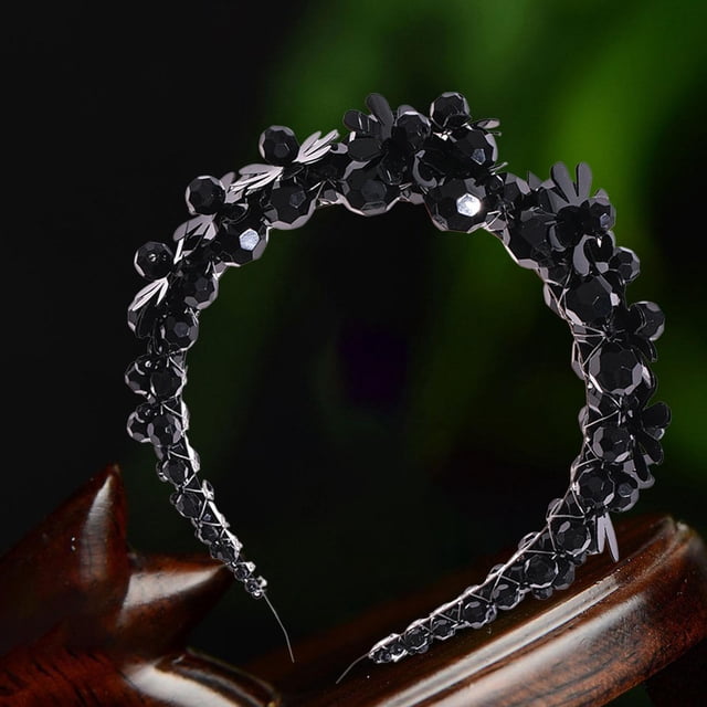 Diadema con para mujer Decoración de aro de pelo de cristal Favor de fiesta Diadema de Sombrero ancho hecho a mano para disfraces Negro