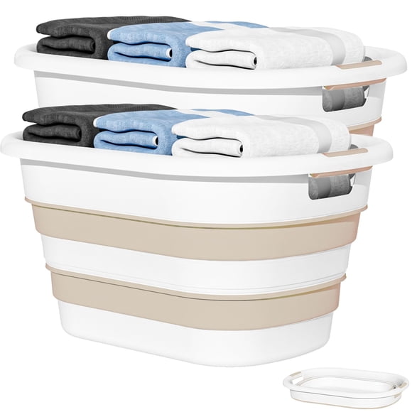 Cesto de Ropa OOAMBB Plegable 43L Plástico Plegable x2 Beige