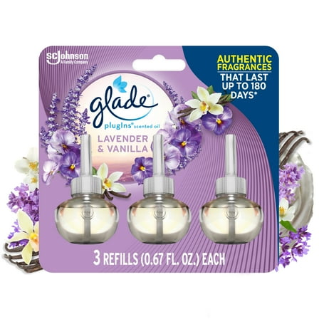 Glade PlugIns Scented Oil 3 Refills, Air Freshener, Lavender & Vanilla, 3 x 1.34 oz