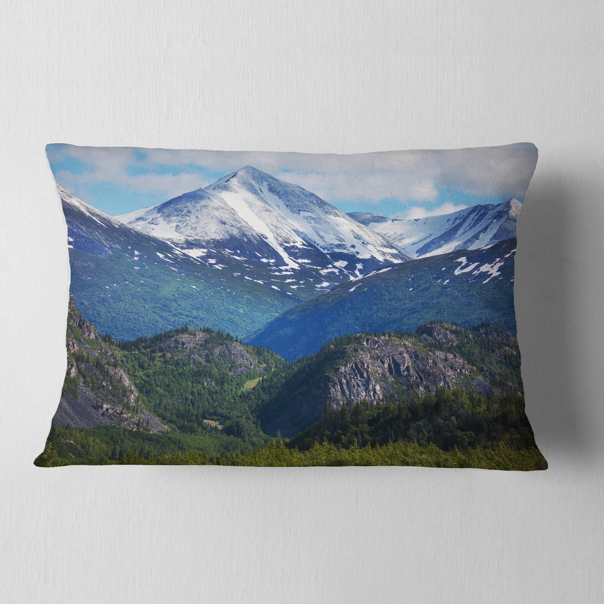 Designart Frosty Mountains on Alaska - Landscape Printed Throw Pillow - 12x20