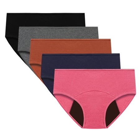 ATOYSOY Women s Stretchy Solid Leak Proof Panty Comfy Clearance Mid Waist Period Underpants Multipack Plus Size Hip Lifting Cotton Panties  5 Pack Shapewear Control Briefs Seamless XXXXL