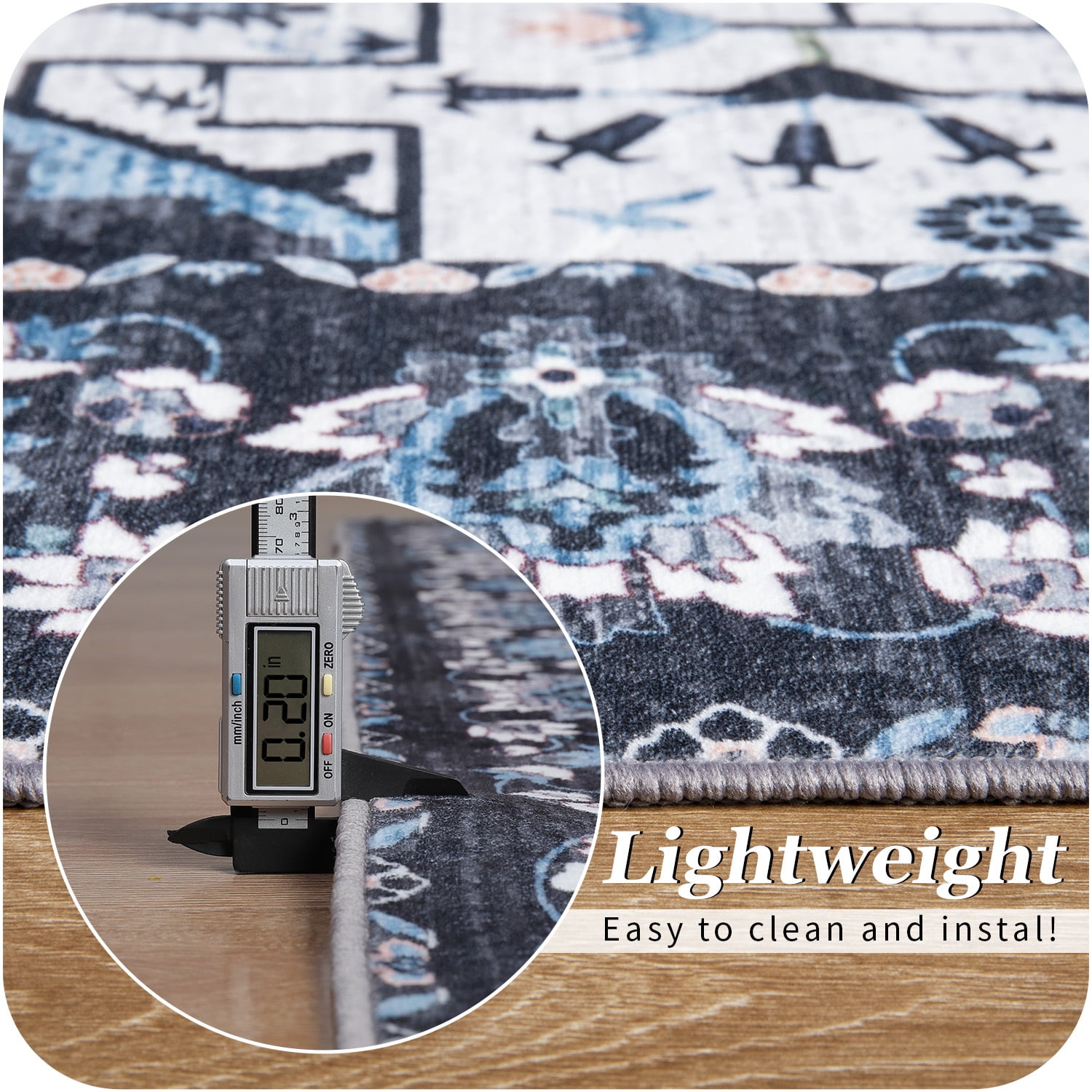 Wondo Washable Rugs Vintage Area Rug Rug for Living Room, Bedroom, Kids Room, 9' x 12', Black