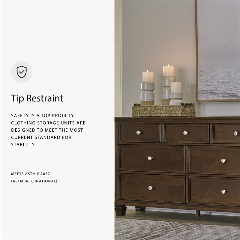 Ashley Furniture Danabrin Solid Wood 7-Drawer Bedroom Dresser in Brownish Cherry