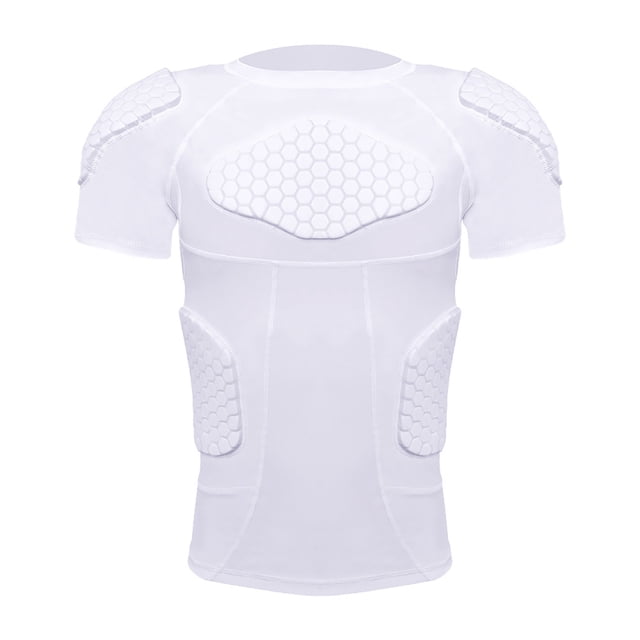 Breezora Sports Compression Shirt with Padded Chest Shoulder Back Guard for Football Basketball Baseball Training L Size White
