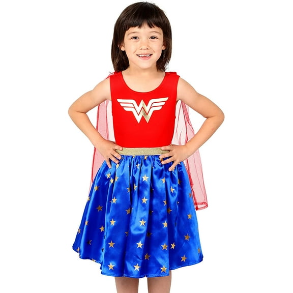Wonder Woman Dress with Cape Hero Costume Tutu Ruffle Ballerina Skirt for Little girls 7 - 8 Years