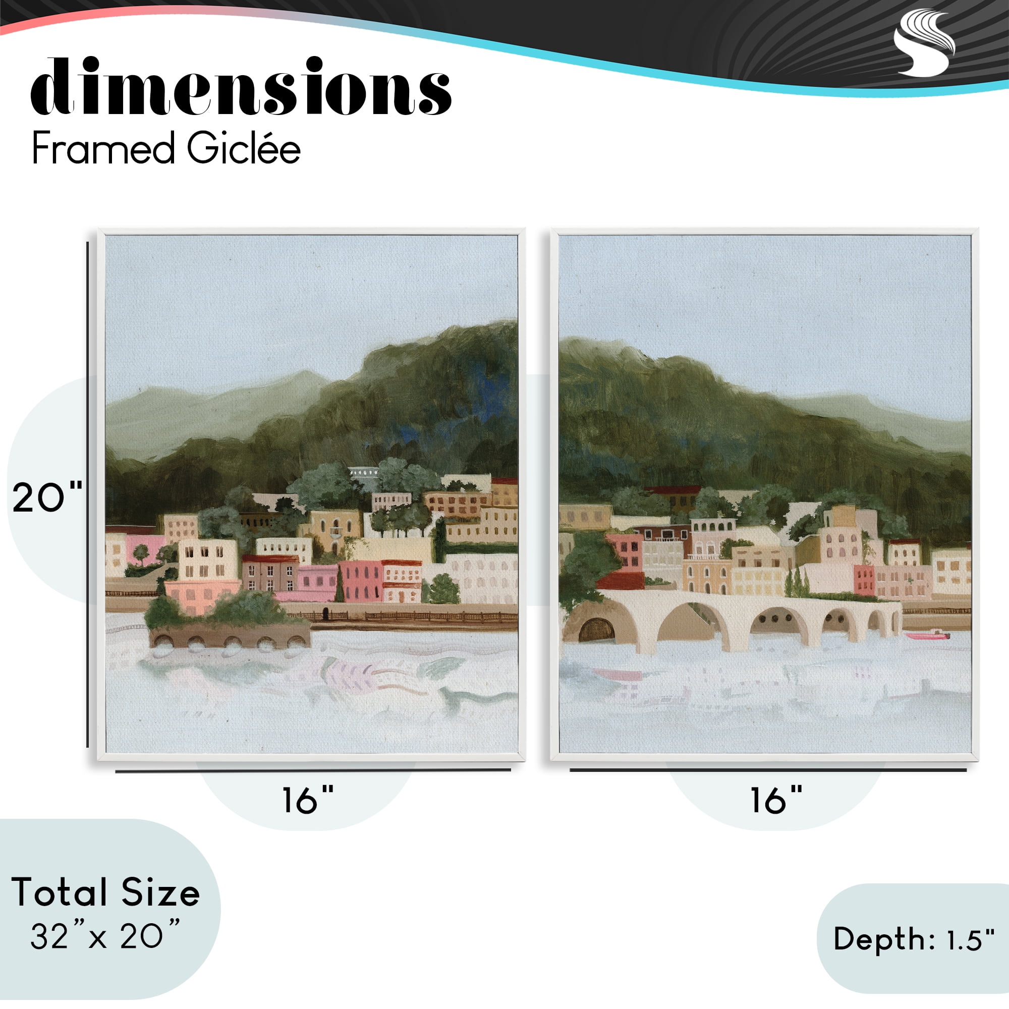 Stupell Industries Mountain Town by Sea 2 Piece White Framed Giclee Art Set, design by Grace Popp