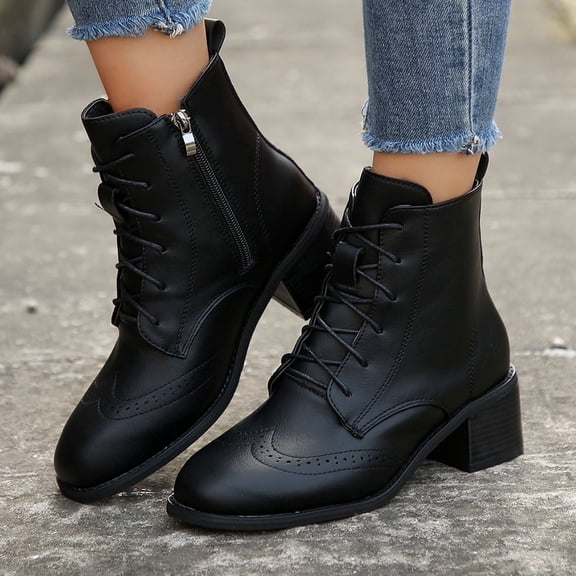 JUSLIO Winter Boots for Women,Ankle Boots Solid Color Zipper Fashion Casual Comfort Round Toe Womens Boots