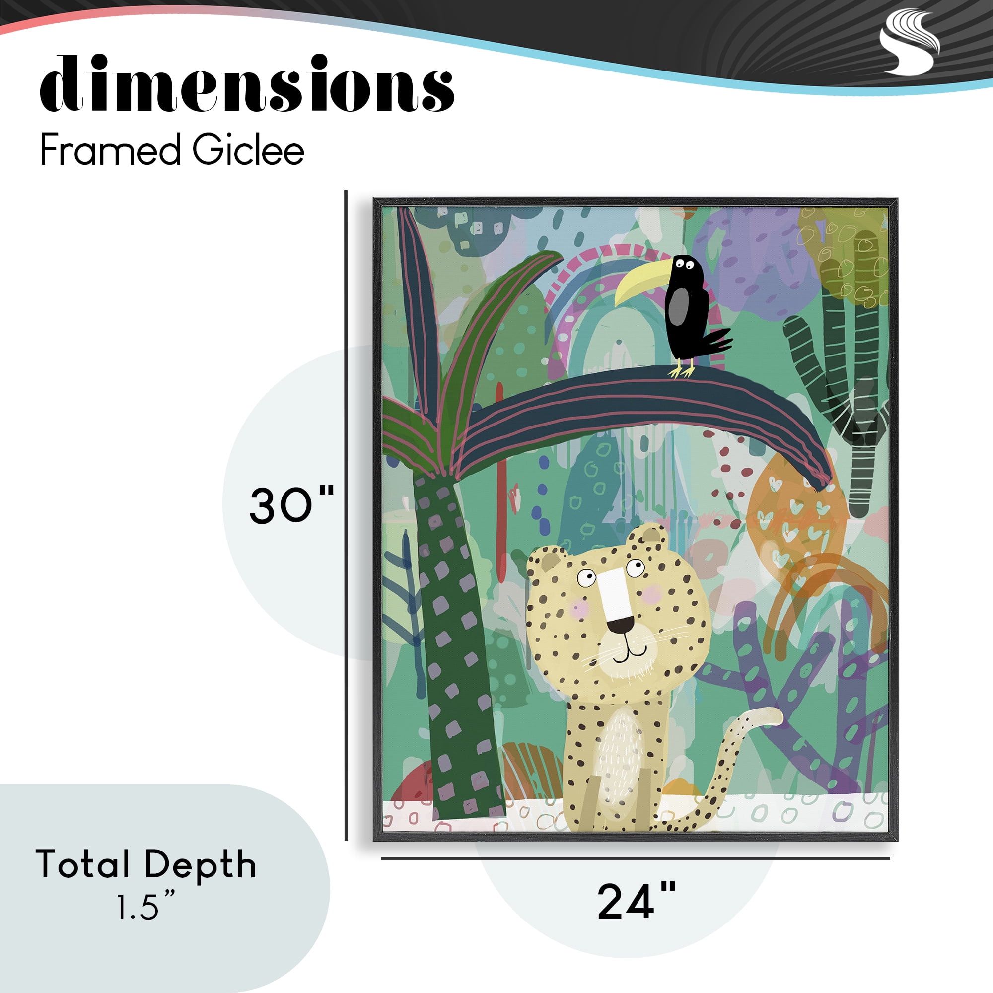 Jungle Cheetah & Toucan Black Framed Giclee Art, design by Carla Daly
