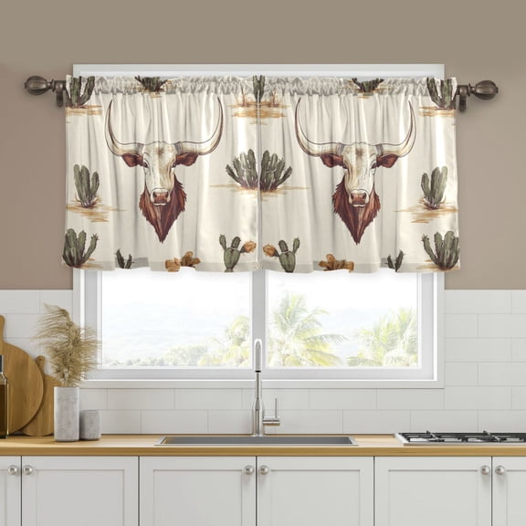 Yayeee Kitchen Curtains Tier Set of 2 Light Filtering 57"x24" Over Sink Window Panels, Cowboy Pattern