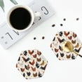thumbnail image 4 of Honeii Roosters and Chickens print Leather Coaster Set of 4, ideal for safeguarding your furniture from drinks spills and effortless cleanup-Hexagon, 4 of 6