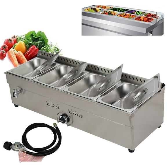 TECHTONGDA LP Gas Food Warmer Canteen Steam Heater 4-Pan with Pressure Relief Valve