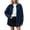 Navy-01, variant on Perfectbot Women Oversized Long Sleeve Denim Shirt Jacket, Button Down Collared Loose Fit Mid-Length Jean Shacket