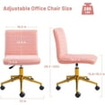 thumbnail image 2 of SSyao Armless Vanity Chair with Wheels, Computer Rolling Desk Chair with Back Soft Velvet Height Adjustable Gold Metal Base Swivel Stool Chairs-Pink, 2 of 8