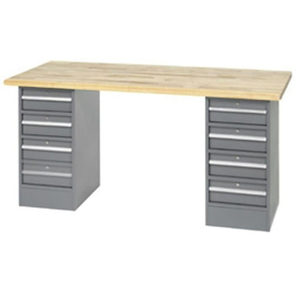 Pedestal Workbench with 8 Drawers Maple Butcher Block Safety Edge - Gray - 72 x 30 in.