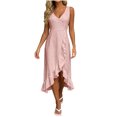thumbnail image 2 of YuXingFu Wedding Guest Dresses for Women Short Maxi V-Neck Plus Size Womens Dress Sleeveless Wrap Long Casual Summer Pink M, 2 of 6