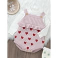 thumbnail image 4 of Musuos Baby Girls Knitting Jumpsuit 6 9 12 18 24M Heart Print Ruffled Square Neck Sleeveless Sweater Overalls Valentine's Day Outfits, 4 of 10