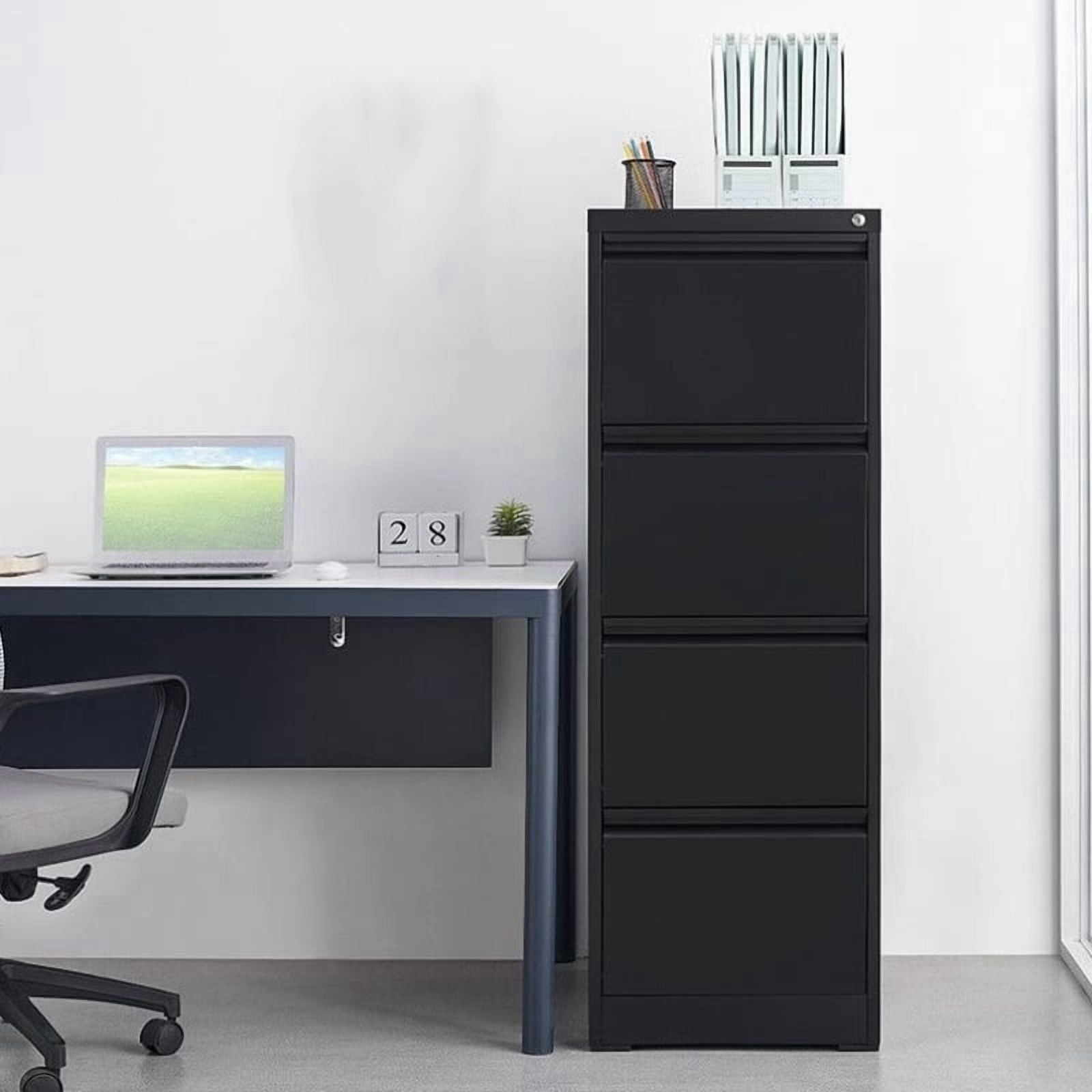 Heavy Duty 4 Drawer Metal File Cabinet with Lock, Vertical Steel Filing Cabinet for Home Office, Secure Storage Drawer for Letter, A4, Legal Files, Saving Organizer