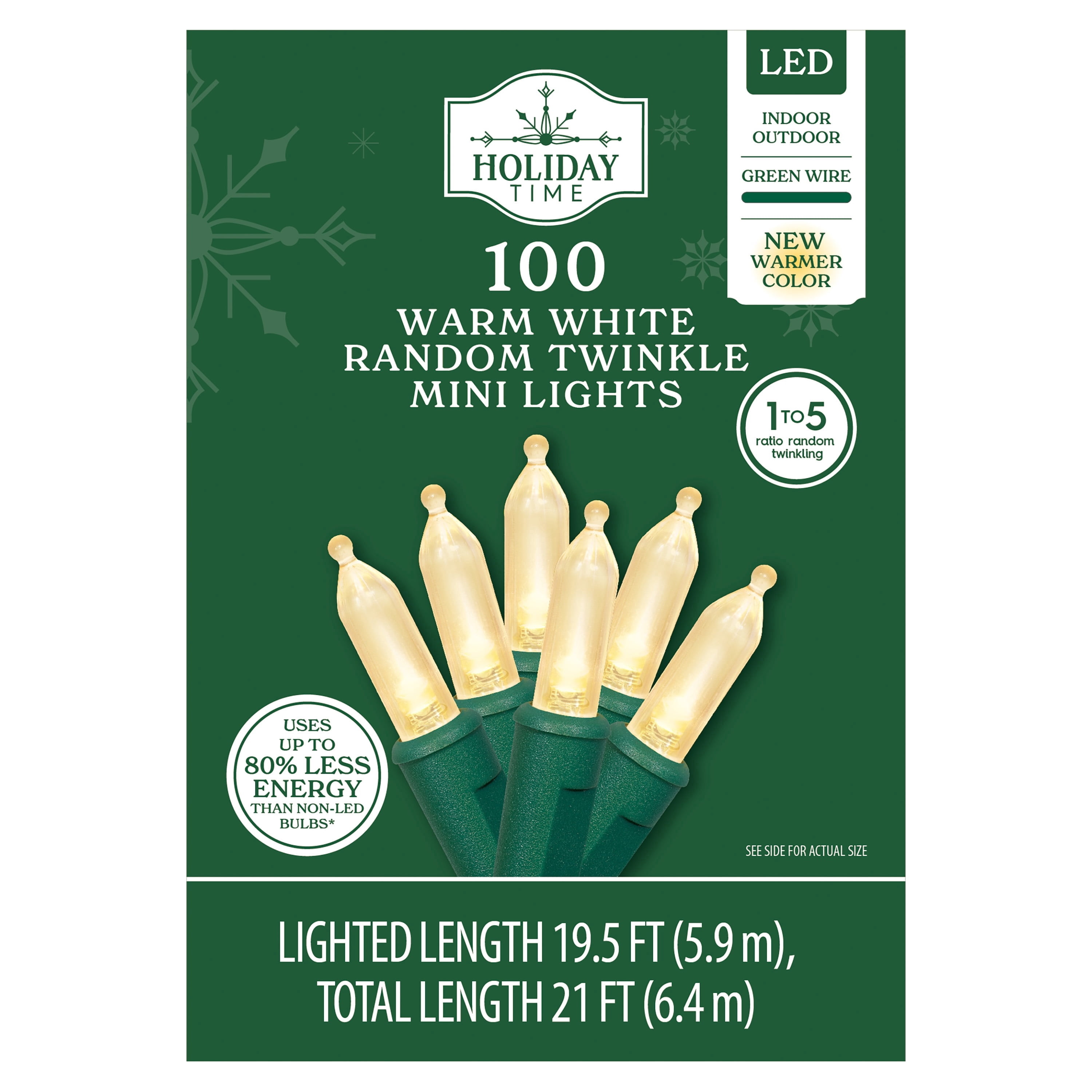 Indoor/Outdoor 100-Count LED Random Twinkle Mini Christmas String Lights, Warm White, Green Wire, 19.5', by Holiday Time