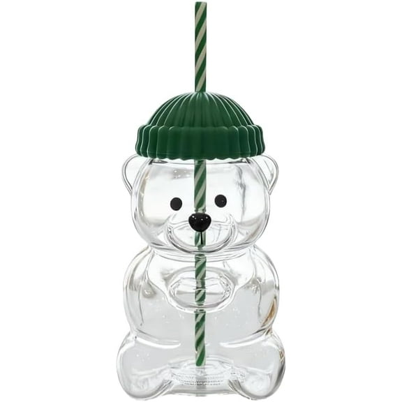 Bear Straw Cup, 20oz Cute Bear Glass Tumbler with Reusable Straw Animal Design for Smoothies, Boba & Iced Coffee